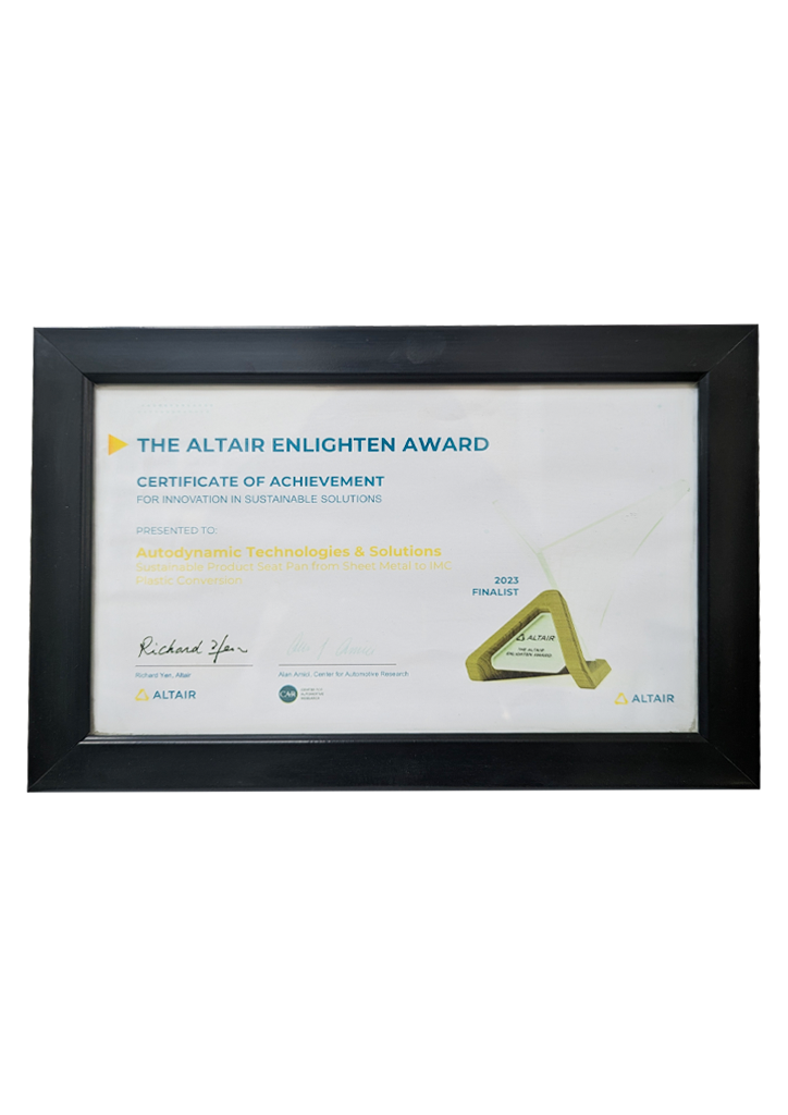 Altair Enlighten Award 2023 finalist certificate for sustainable product innovation